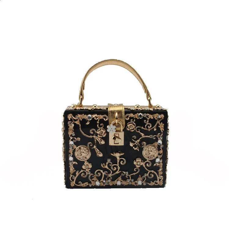 Hollow Metal Dinner Acrylic Carved Diamond Flash Womens Party Banquet Wedding Wallet Bolsas Handbag Y2k 240820