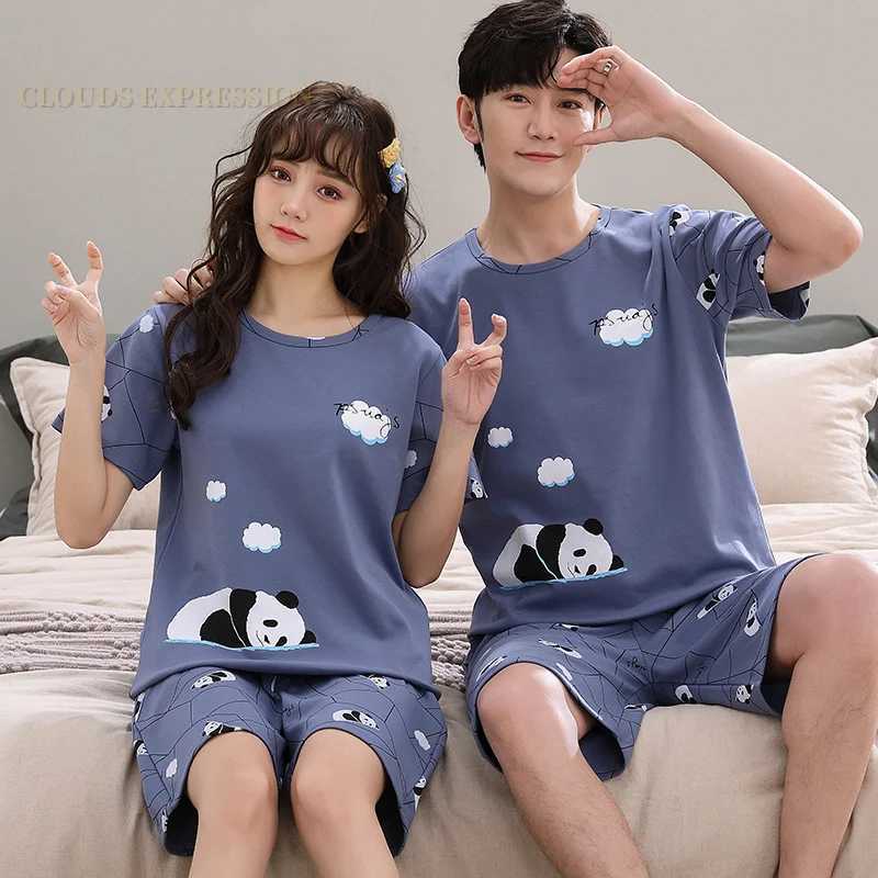 Summer new knitted cotton couple cartoon mens pajamas red pajamas set casual mens pajamas 3XL pajamasW240719