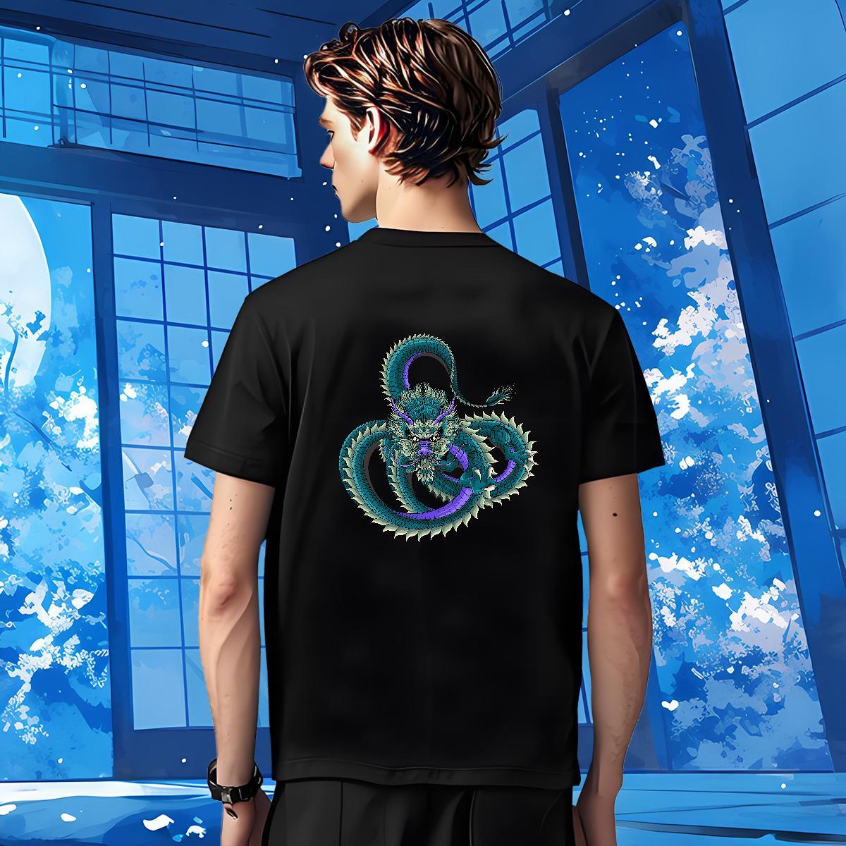 Man T Shirts 230g 100% Cotton dragon Beach Round Neck Short Sleeve Custom Cartoon Men Tops Tees Fashion Cool Tops Shirt