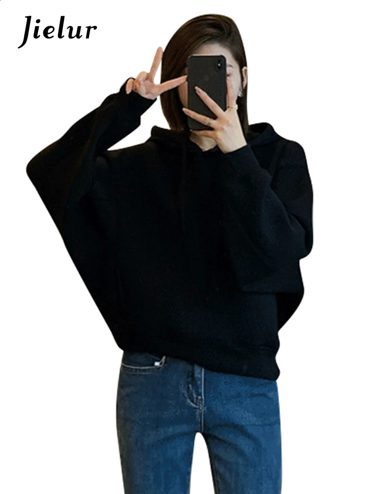Jielur Fashion Simple Solid Color Womens Sweatshirt Slim Loose Vintage American Casual O-neck Female Hoodies Green White 240819