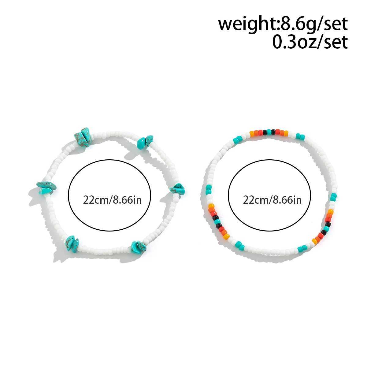 Salicon Bohemian mixed color rice bead anklet chain fashionable geometric natural stone anklet summer beach jewelry W240815