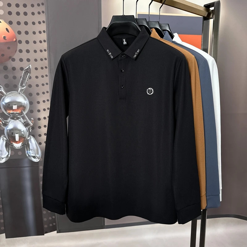 Mens Polo Shirt High End Quality Lapel Embroidered Printed Long Sleeved Korean Autumn Fashion Trend Base Men Clothing 240820
