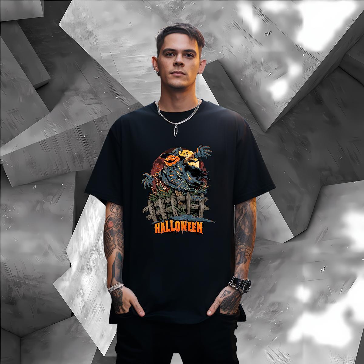 Soft T-Shirts for Men halloween Short Sleeve O-Neck Summer Casual Custom Big Size 230g Pure Cotton Men Tees Fashion Casual Tops Tees