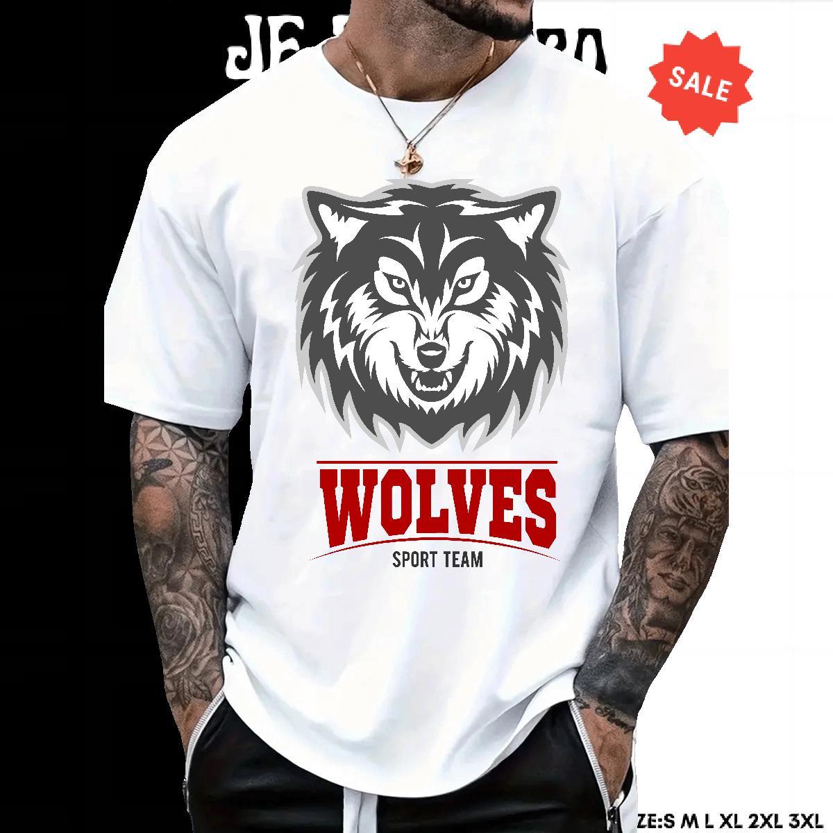 Unisex T-Shirts for Men wolf Breathable Short Sleeve Street Anime 230g Cotton Men Clothes T-Shirt 2024 Tees Shirts