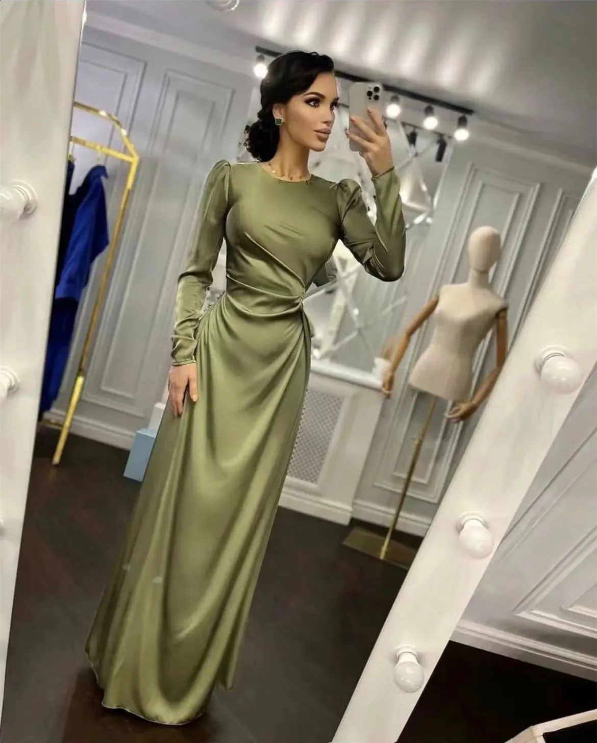 High Quality Sexy O Neck High Slit Irregular Silk Party Dress Women Retro Belt Satin Elegant Long Sleeve Solid Maxi Dress Mujer 240819