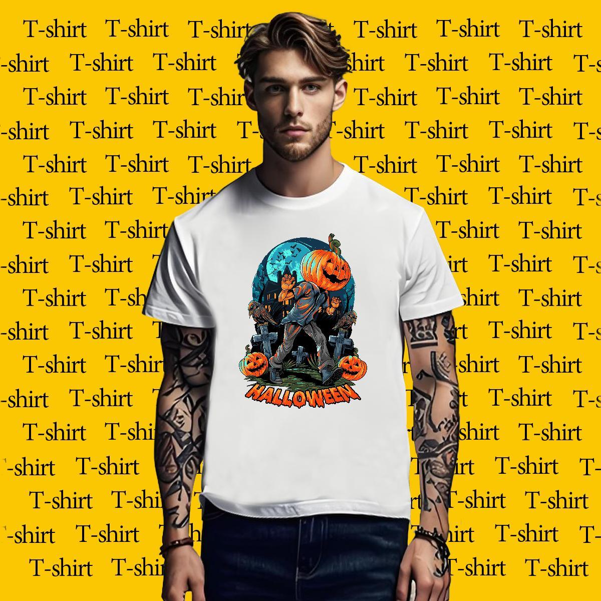 Men T Shirts 230g Cotton halloween High Street Hip Hop Short Sleeve O-Neck Anime Men Tees 2024 New Loose Tee Shirt