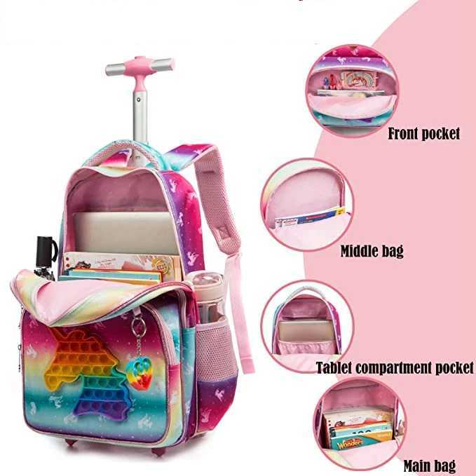Children 3pcs Schoolbag set with Wheels School Trolley Bag with lunch bag School Rolling Backpack Set Wheeled backpack for girls Y240820