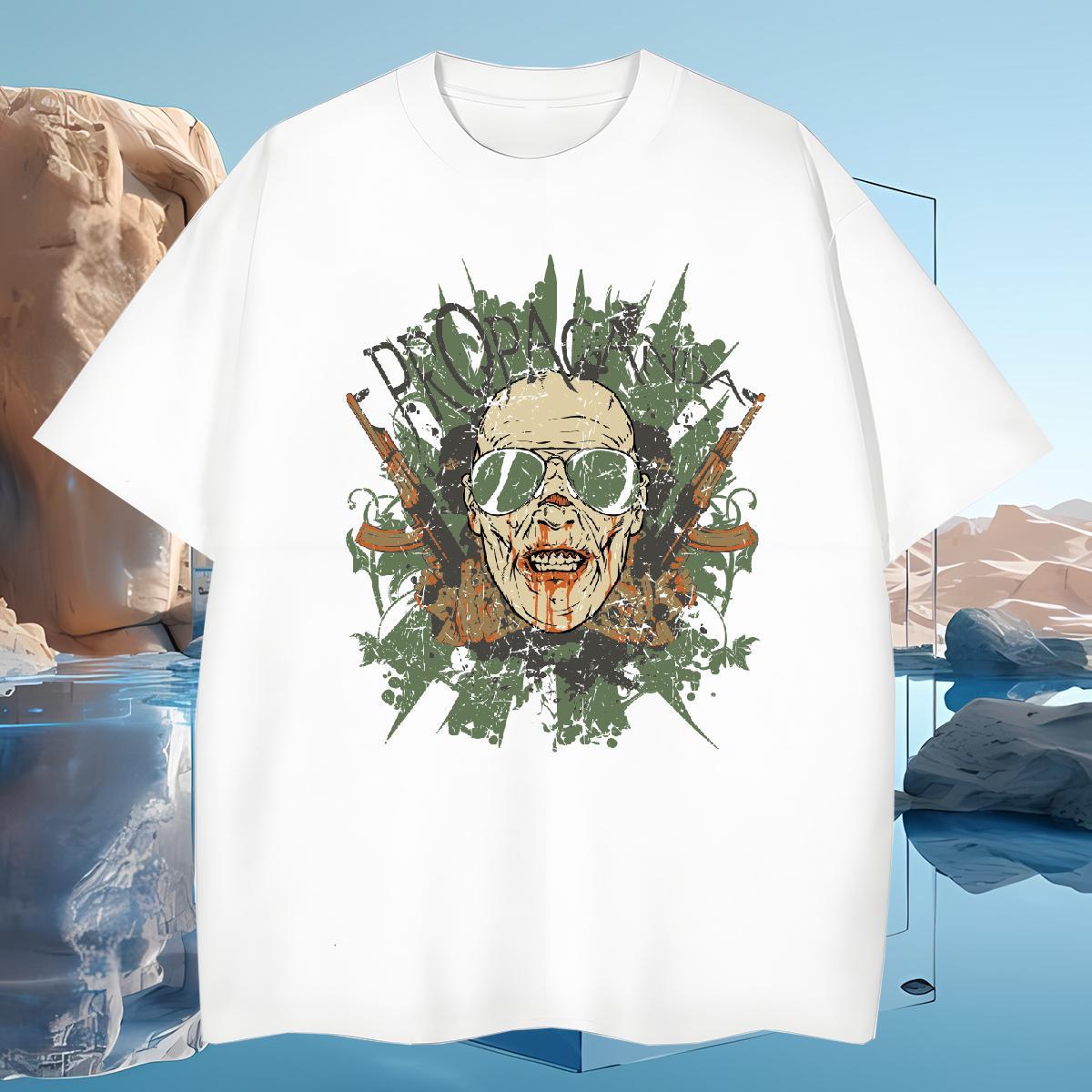 Men T Shirts 100% Cotton 230g long-barrelled gun Beach Breathable Cartoon Print Men Tops Tees 2024 DIY Comfortable Clothes