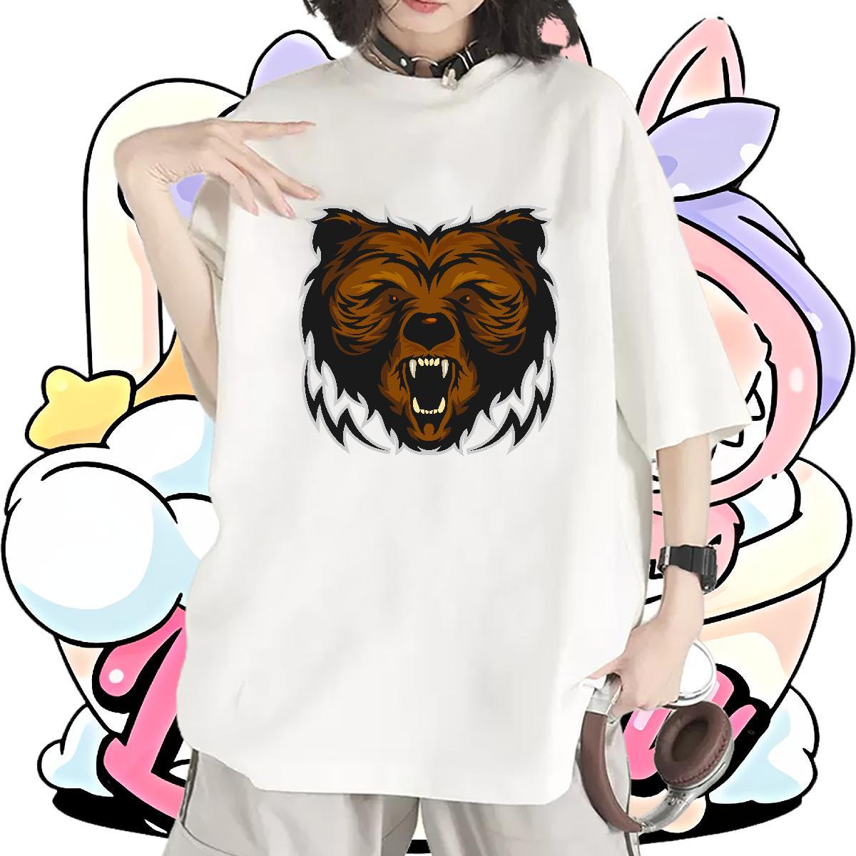 Custom Women Tees Summer Casual Breathable Short Sleeve Top Shirts Brand 100% Cotton 230g bear Anime Oversized Womens T Shirts