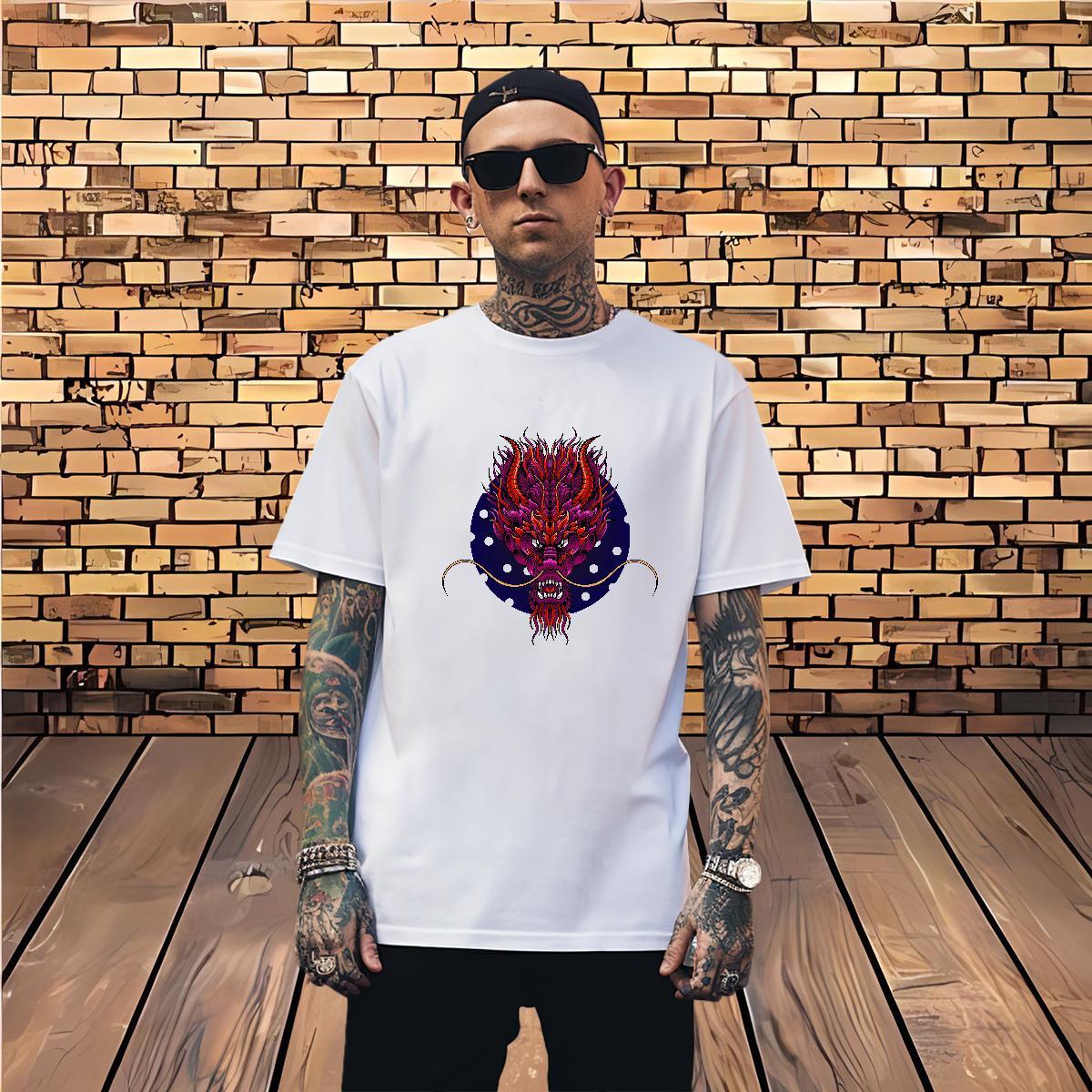 T Shirts Men 230g Pure Cotton fierce Hip Hop Street Breathable Short Sleeve Anime Men Tops Tees Casual New High Quality Top Tees