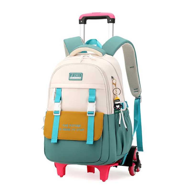 primary child school backpack with trolley cart kids student Backpack with wheels for girls children detachable rolling backpack Y240820