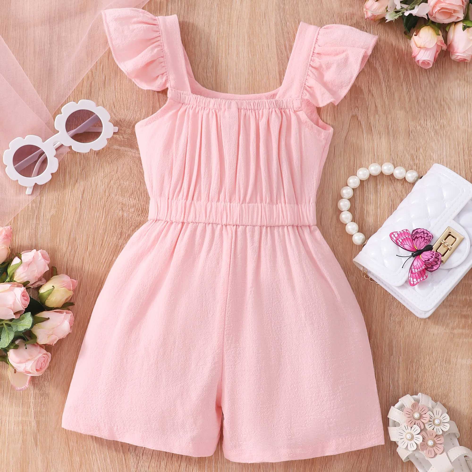 Childrens flying sleeve square collar jumpsuit summer childrens clothing W240806