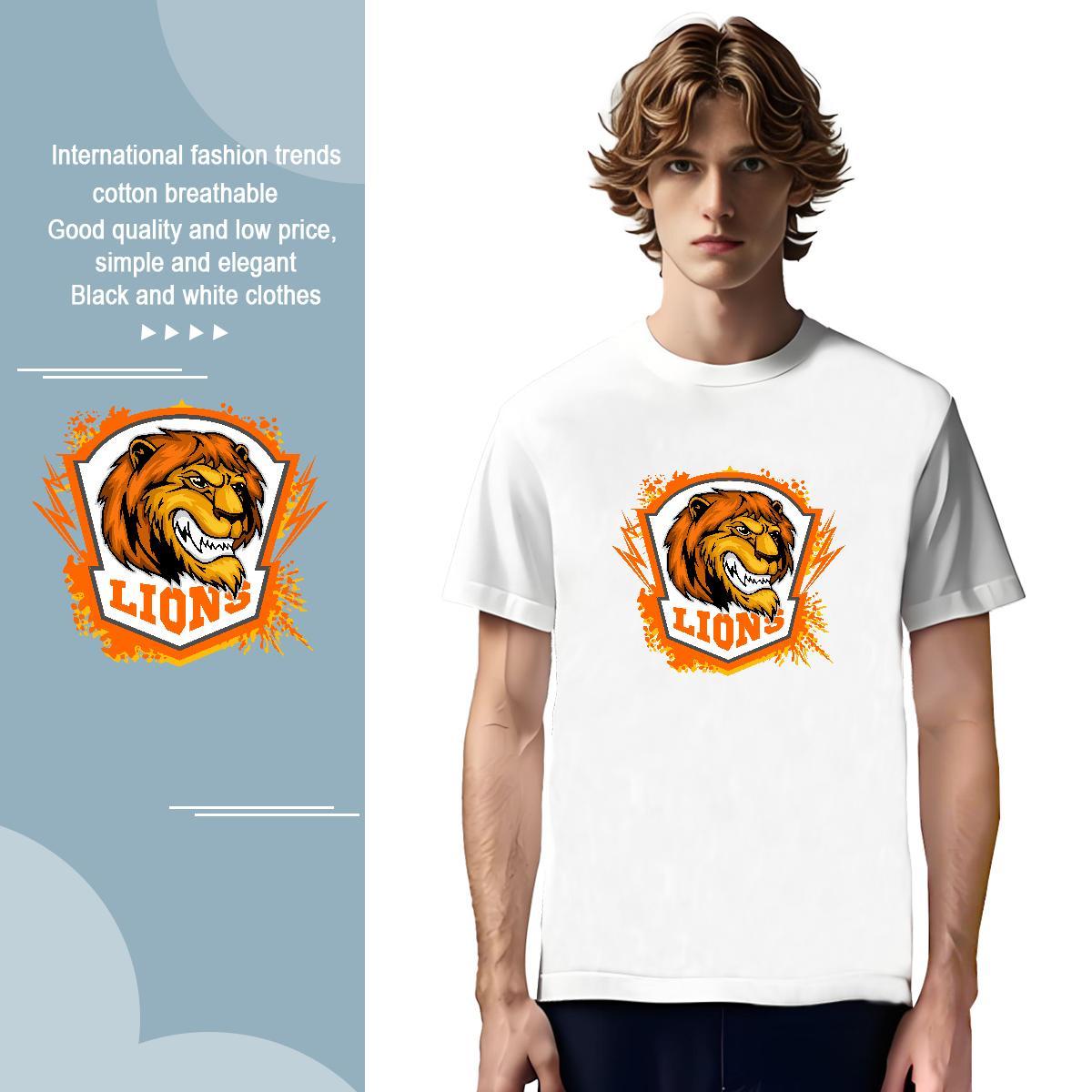 Popular Man T Shirts lion Short Sleeve Soft Casual DIY Logo Oversized 100% Cotton 230g Tshirt for Man Woman Classic Casual Tshirts