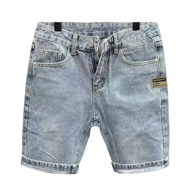 Mens summer washed denim shorts straight knee loose fit five point fashion blue pocket street jeans 240819