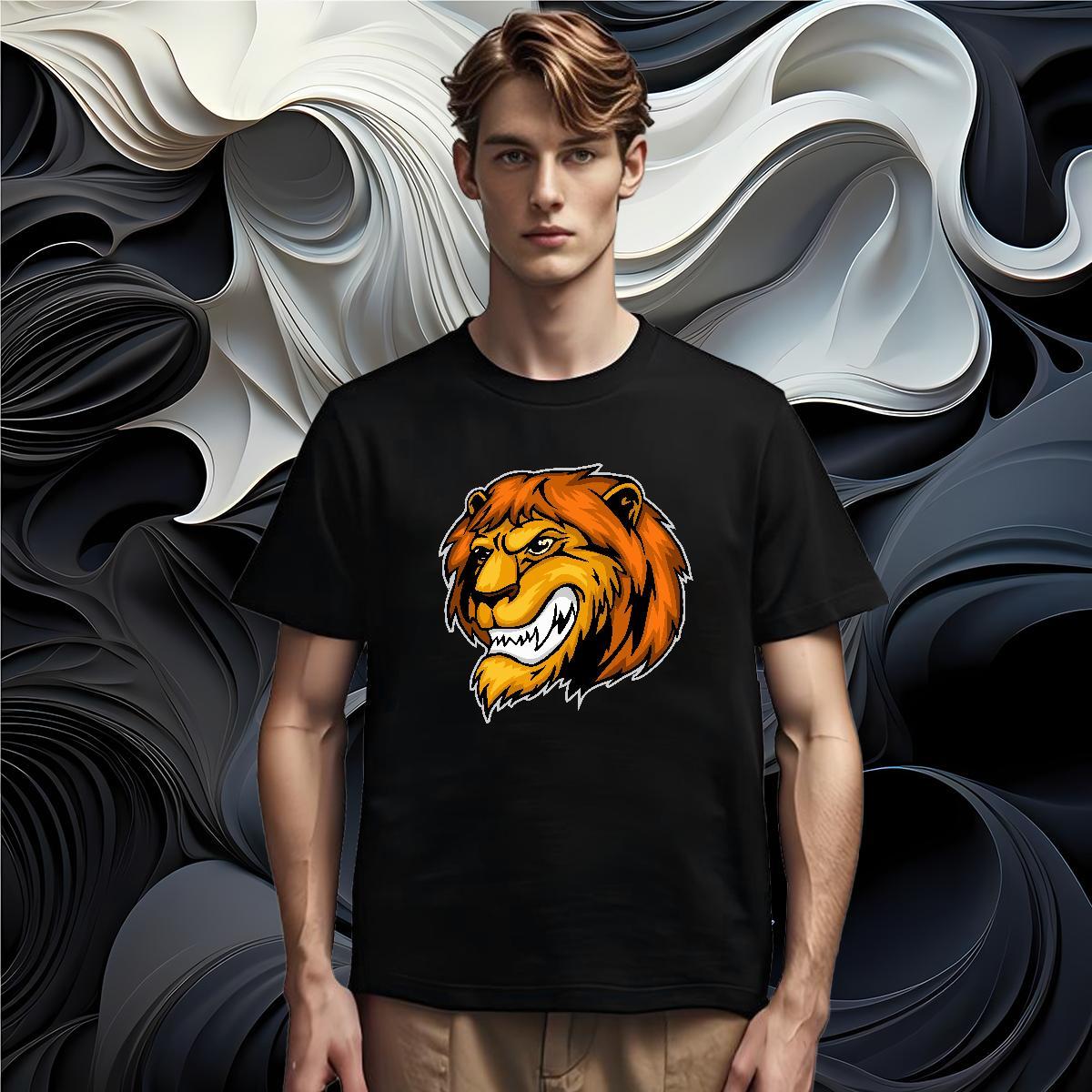 Fashion New Mens Tshirts lion Sport 100% Cotton 230g Tops Shirt Breathable Soft Comfortable Men T Shirts Cartoon Printing L-4XL