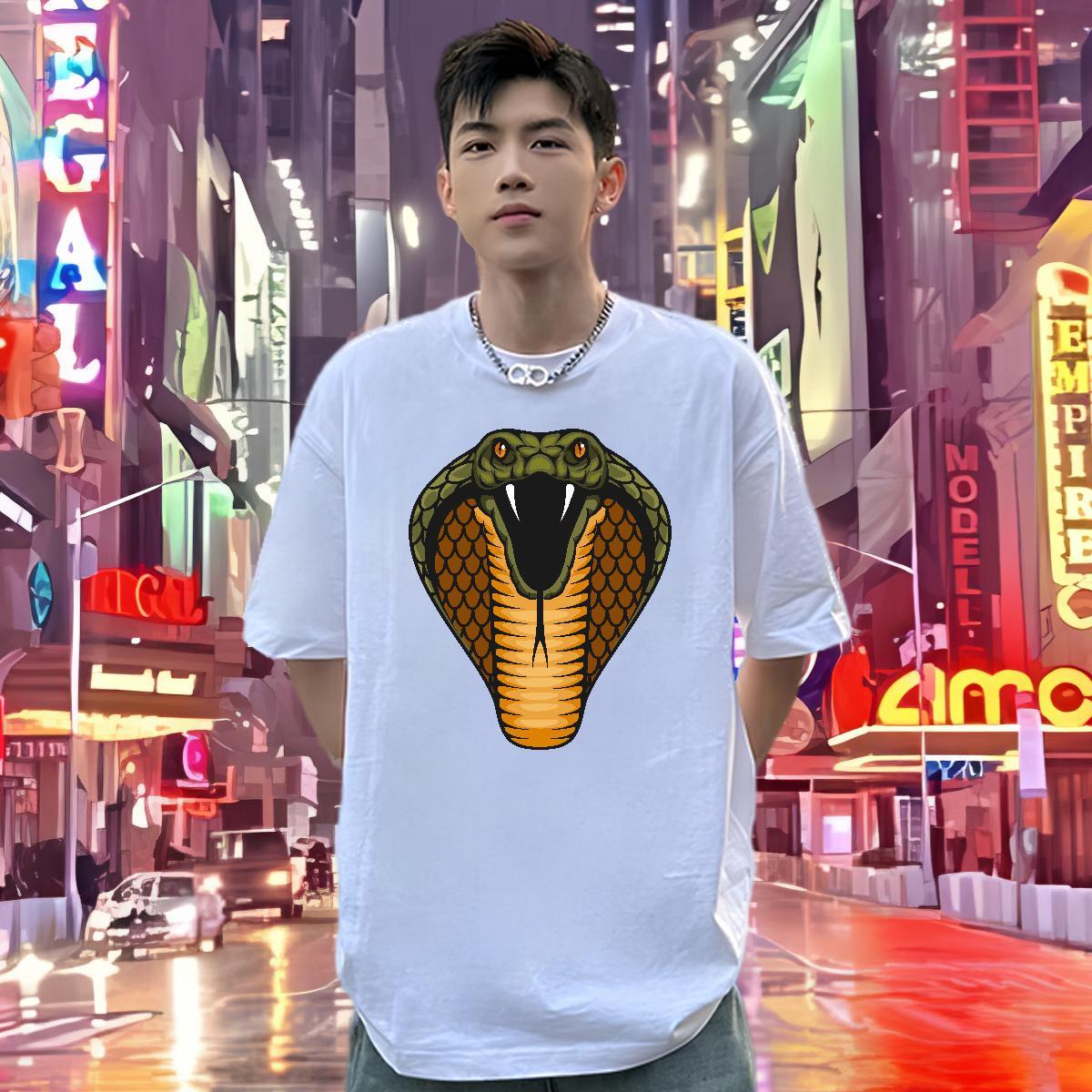 Fashion Designer Men Tees cobra High Street Hip Hop 230g 100% Cotton Tops Shirt Short Sleeve Soft Loose Fit Man T Shirts Anime Print