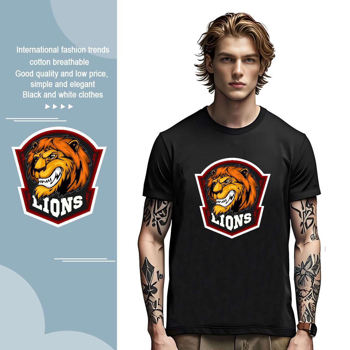 Unisex T shirt lion O Neck Short Sleeves Street wear Hip Hop Anime 230g Pure Cotton Couples T Shirts Fashion New Wear