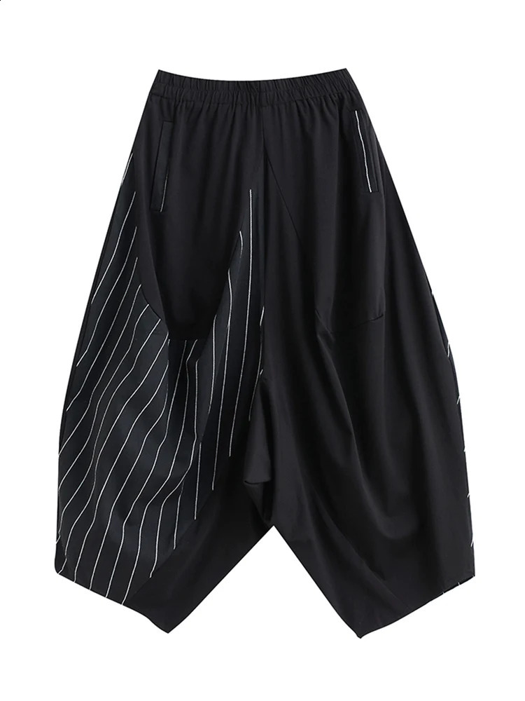 Black Vintage Patchwork Striped High Waist Wide Leg Pants Women Loose Casual Ladies Trousers Fashion Streetwear Summer 240820