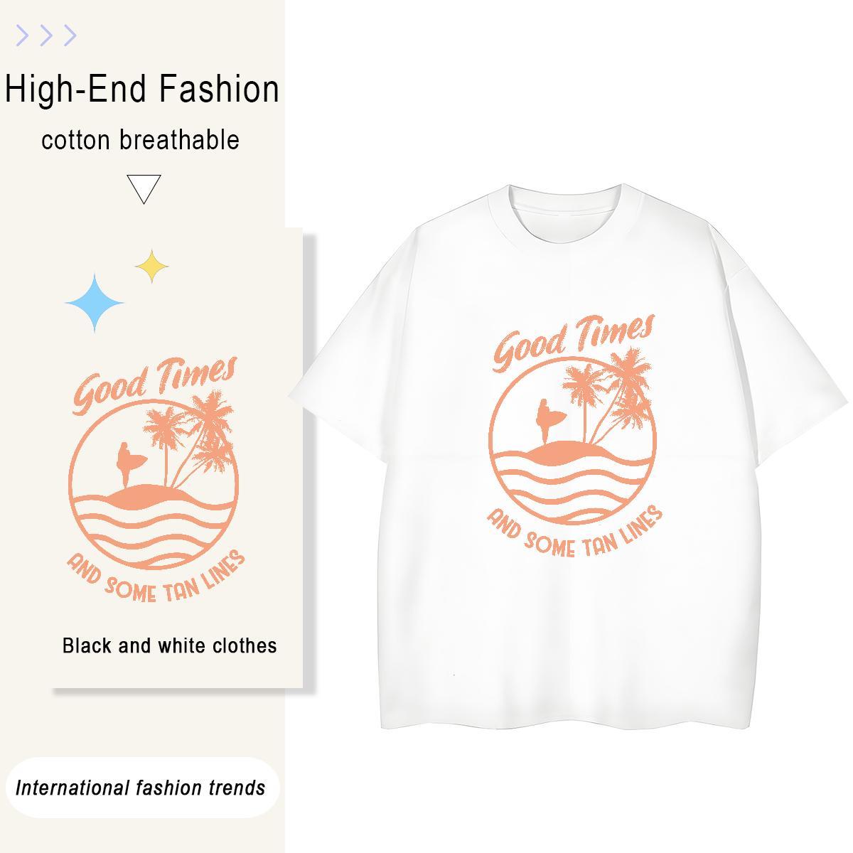 Comfortable wave 230g Cotton Tshirt for Man Woman Home Outdoor O-Neck Short Sleeve T-Shirts 2024 Designer Black White Top Tees