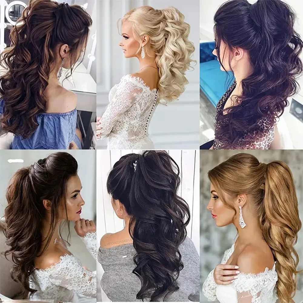 22 inch body wavelength ponytail clip style hair extension cord synthetic curly extension cord female fake hair accessory W240817