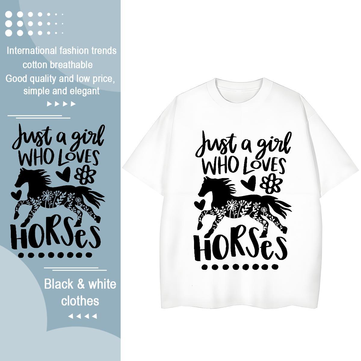 Soft T-Shirts for Men horse O-Neck Short Sleeve Home Outdoor Cartoon Print 230g Pure Cotton Men Tees Casual New Tops Tees
