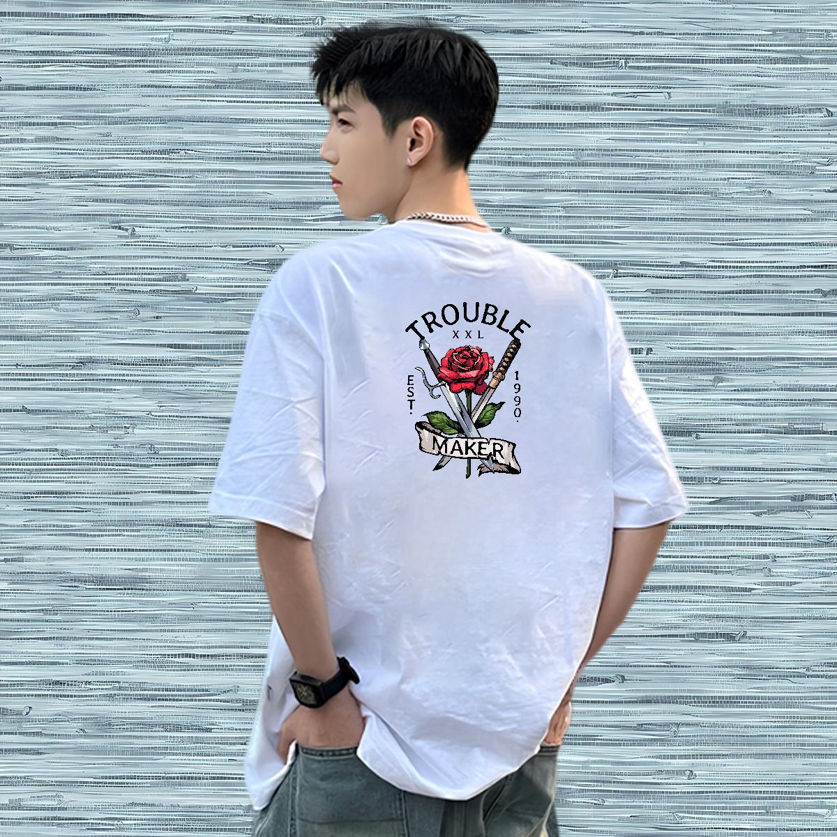 Classic Casual Tshirts flower Street wear Hip Hop 230g 100% Cotton Tops Tees Breathable Cool T-Shirts for Men Custom Big Size