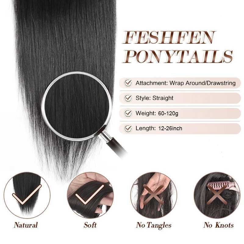 QHP straight ponytail human glowing smooth wrap ponytail hair clip in hair extension Brazilian ponytail natural hair- W240817
