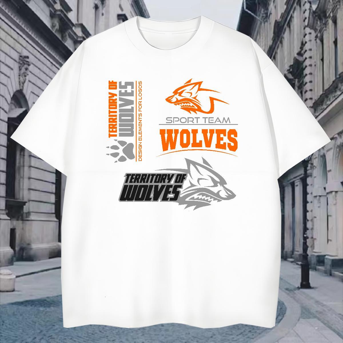 Popular T-Shirts for Men wolf Round Neck Short Sleeve Home Outdoor Custom Printing 230g Pure Cotton Couples T Shirts Wholesale Clothings