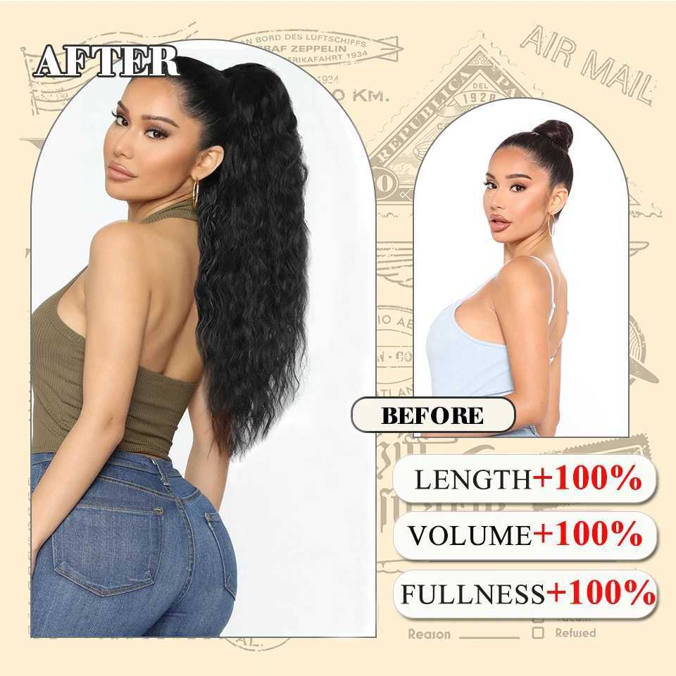 Long curly drawstring synthetic ponytail suitable for women black blonde red ponytail clip hair extension suitable for daily role-playing W240817