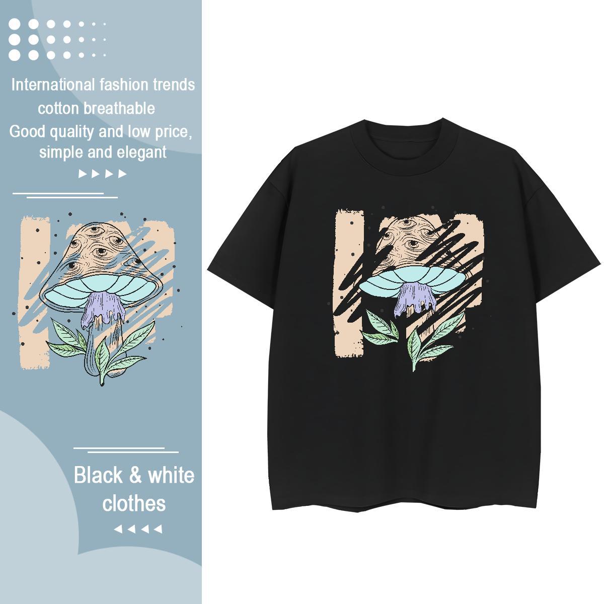 Fashion Casual Men Tshirts mushroom Sports Casual 230g Pure Cotton Tee Shirt Breathable Crew Neck Classic Mens T Shirts Custom Print Oversized