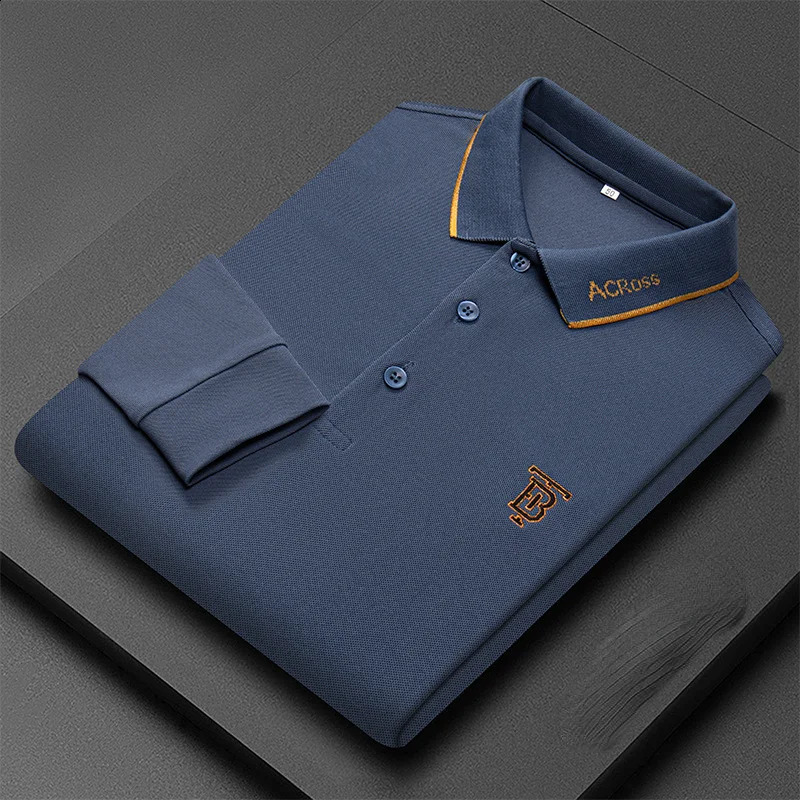 Spring and Autumn Mens Long Sleeve Classic Polo Shirt Fashion Casual Letter Embroidery Business Lapel Loose Mens Clothing 240820