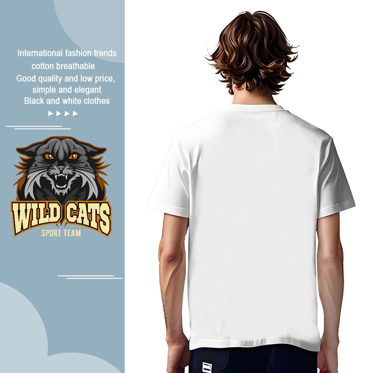Popular Men T Shirts wild cat Round Neck Short Sleeve Casual Daily Wear Custom Print Oversized 230g Cotton Mens Tshirts 2024 Summer Tee Shirt