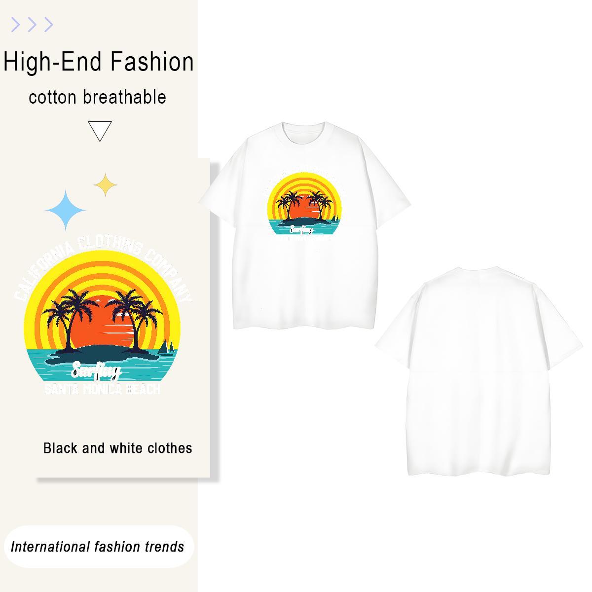 Popular sea 230g Pure Cotton Couples T Shirts Street Casual Breathable Crew Neck Mens T Shirts Free Shipping Custom Printed Clothes