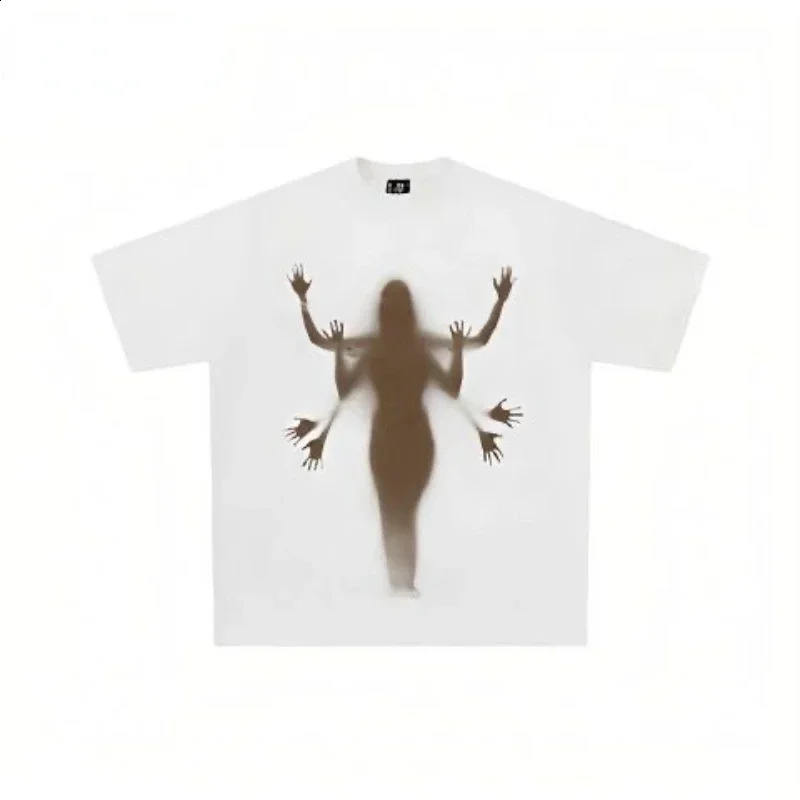 High Quality Cotton Skull Pattern Printed Short Sleeved T-shirt for Mens Ins Style Oversized Loose Trendy Casual Y2k Couple Top 240819