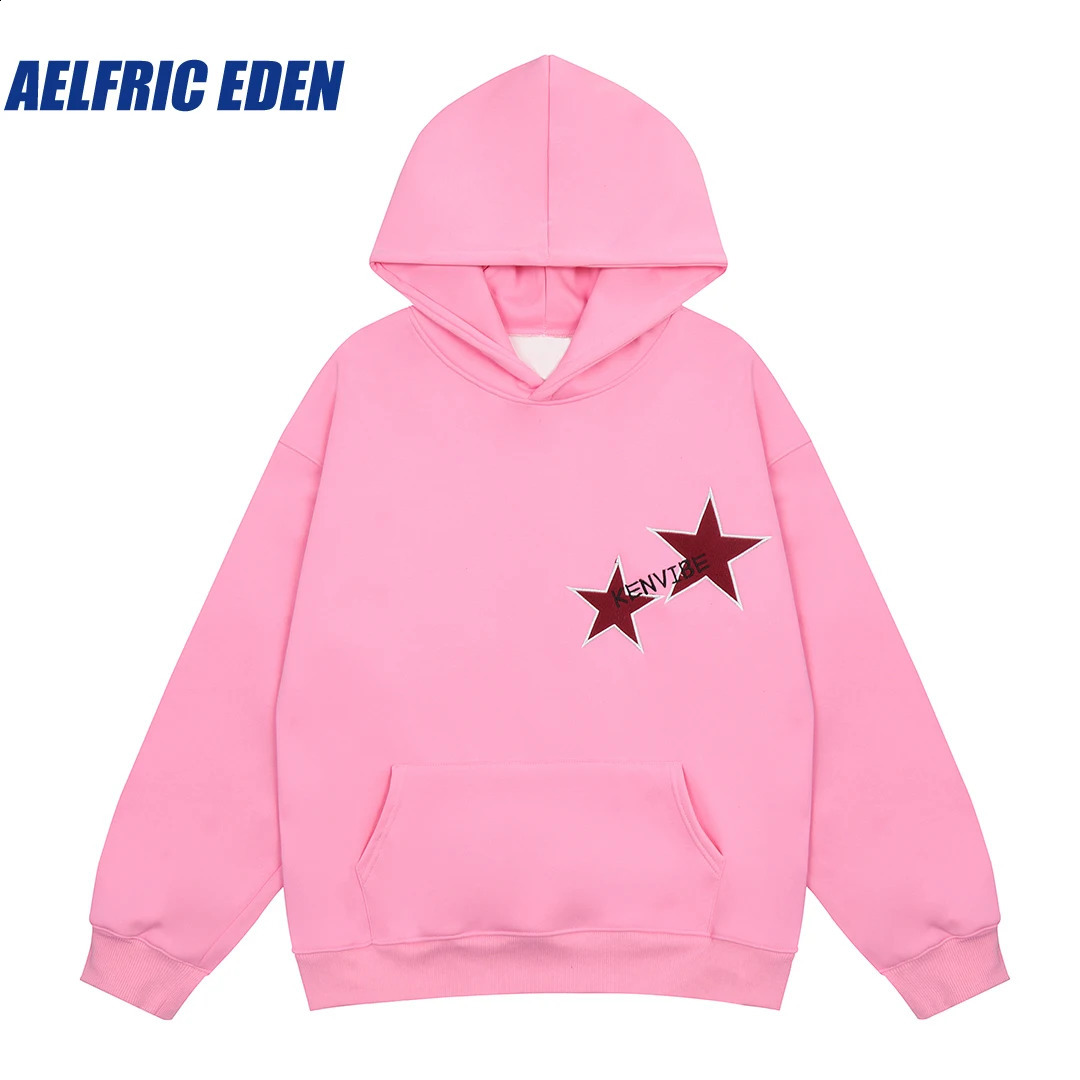 Aelfric Eden Star Print Color Contrast Hoodie Sweatshirt Y2K Men Hiphop Harajuku Streetwear Pullover Vintage Loose Cotton Hooded 240819