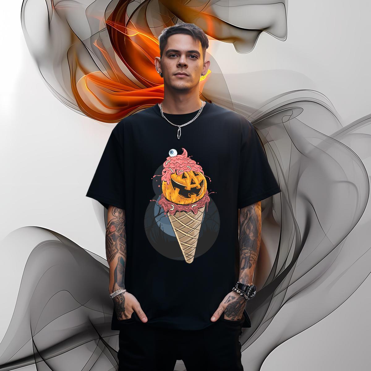 New Arrival Tshirts pumpkin Anime Printing Street 230g 100% Cotton Tops Tees Crew Neck Breathable Soft Man T Shirts Floral Print
