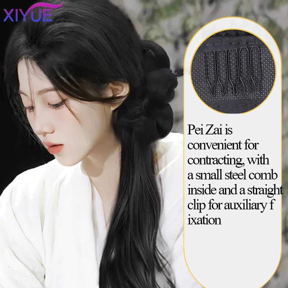 Xiyuewig and ponytail womens New China Han Dynasty ancient style wig weaving Chinese style retro low ponytail Republic W240817