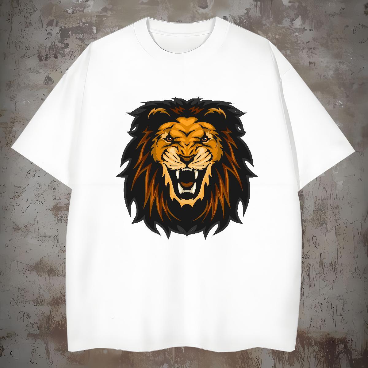 Fashion New Couples T Shirts lion Home Outdoor 230g 100% Cotton Tops Tees Breathable Short Sleeve Cool Man T Shirts Plus Size Cartoon