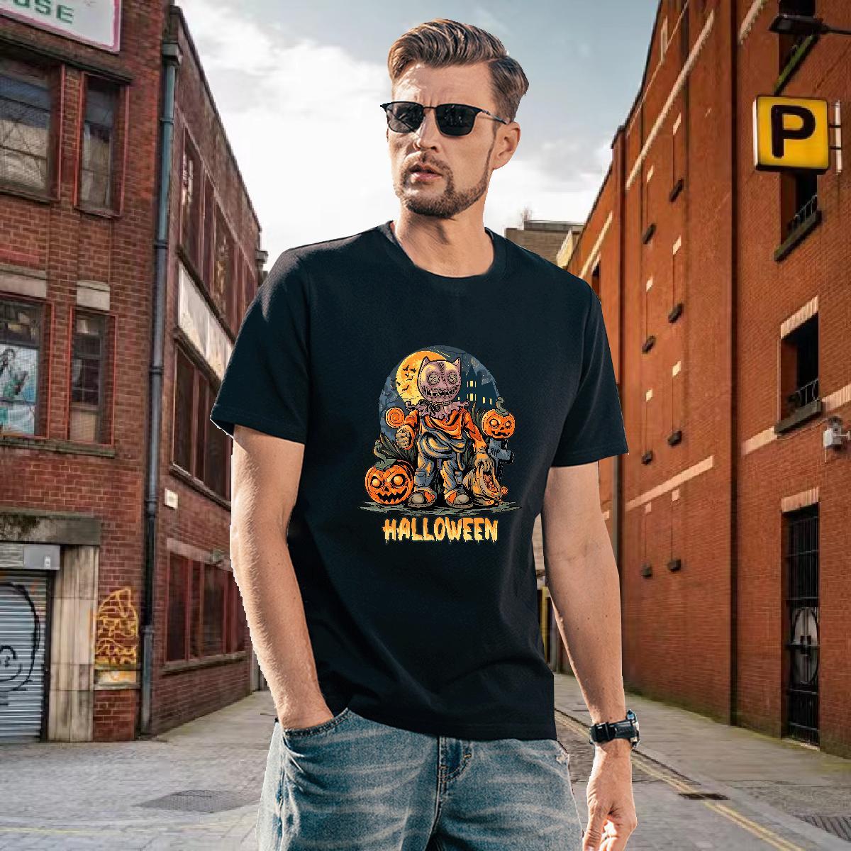 Popular T-Shirts for Men pumpkin Breathable Short Sleeve Daily Outfit DIY Logo Oversized 230g Cotton Men Tops Tees Designer Fashion Clothings