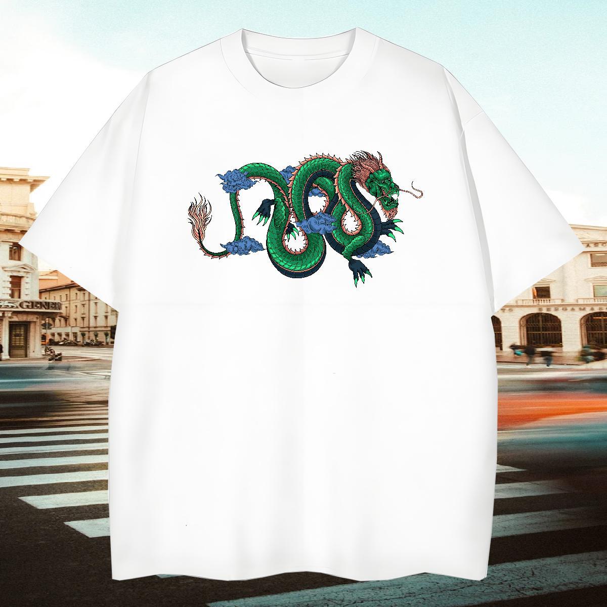 Unisex Men Tops Tees Hip Hop Street 230g Pure Cotton Custom Printing Short Sleeve O-Neck dragon T shirt 2024 Summer Wear