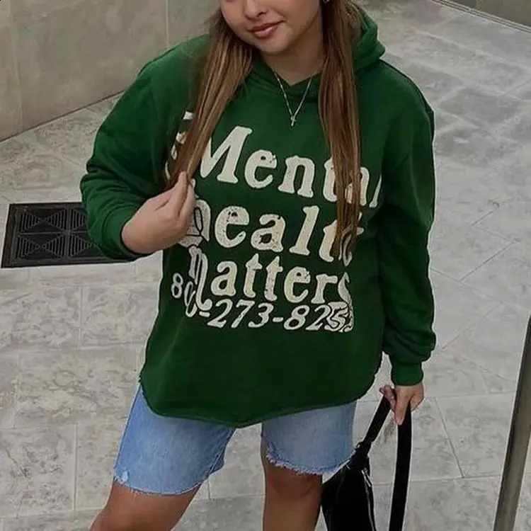 Retro Mental Health Matters Print Hoodies Women Men Streetwear High Street Harajuku Oversized Sweatshirt Goth Y2k Hoodie 240819