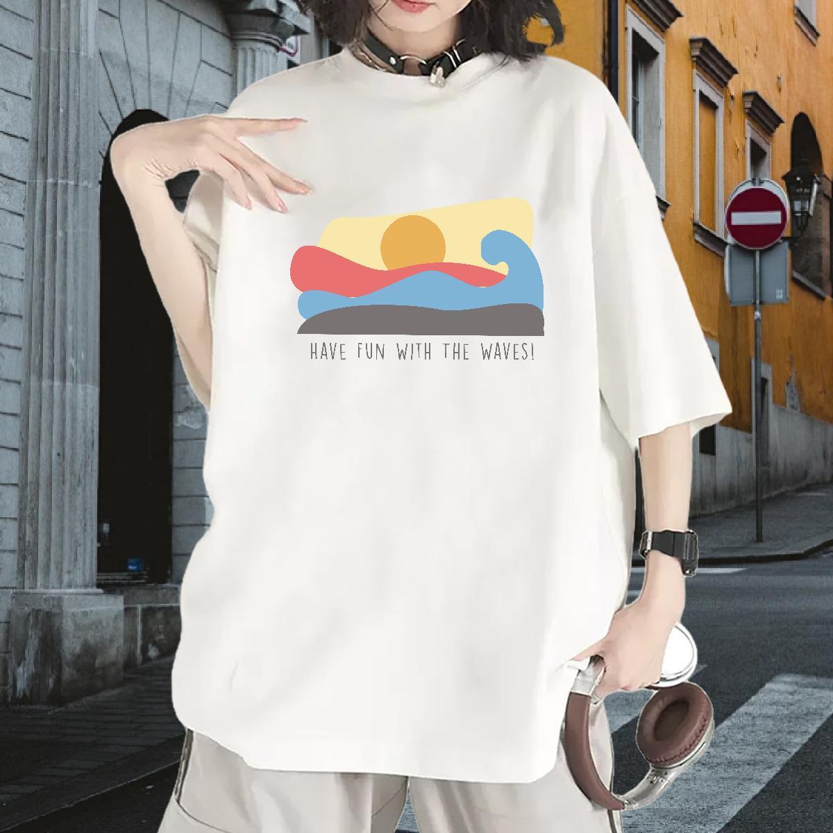 New Womens Tshirts Outdoor Breathable Short Sleeve Tops Tees Popular 230g Cotton beach Plus Size Cartoon T shirt