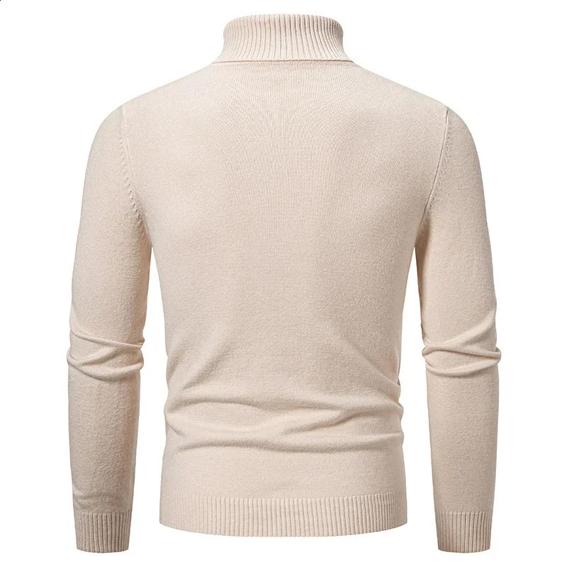 Knitted Sweater Mens Solid Color Warm Zipper Collar Fashionable Ultra Thin Fit Micro Elastic Pulling Sea Turtle Neck Harajuku 240819