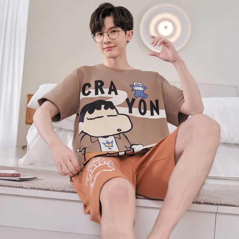Summer two-piece mens sleepwear set mens comfortable short sleeved loose sleepwear casual set mens sleepwear setW240719