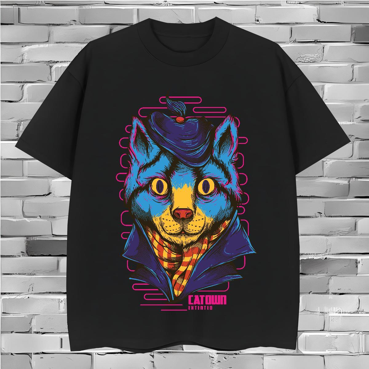Loose Fit Blue cat T Shirt For Man Daily Wear Tshirt for Man Woman 230g Pure Cotton Stylist Breathable Custom Print Plus Size Tops Shirt
