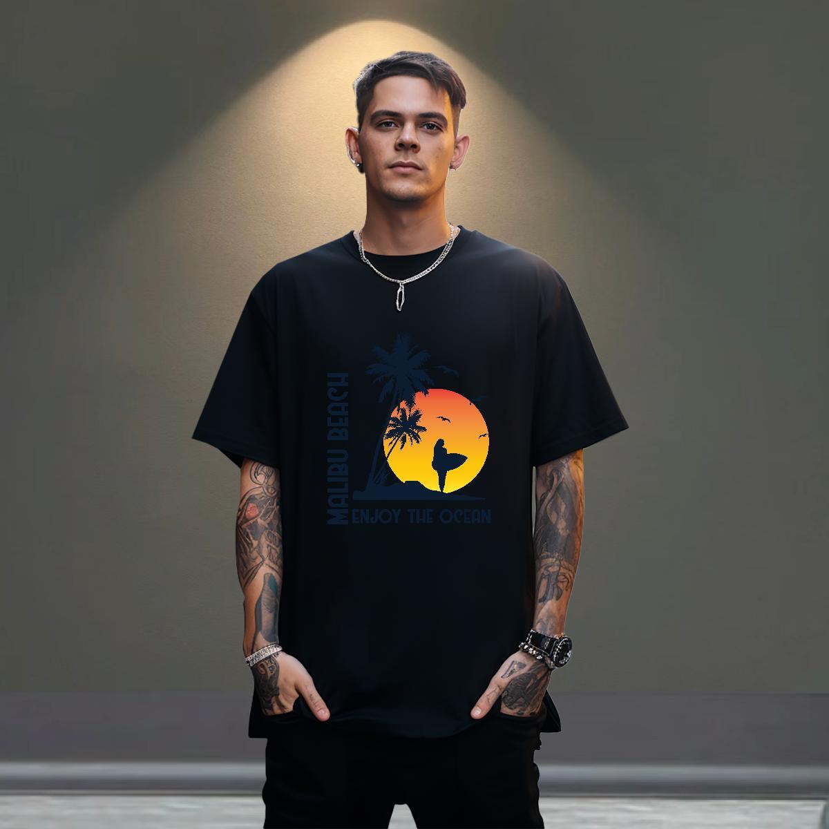 Loose Tshirts Casual Daily Wear 230g 100% Cotton Custom Big Size O-Neck Short Sleeve beach Men T Shirts Fashion Tees