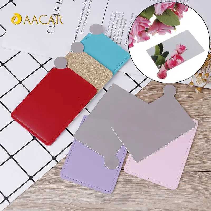 1PC Portable Mini Stainless Steel Unbreakable Makeup Mirror Shatter Proof Card Style Pocket Cosmetic Mirror PU Y240819