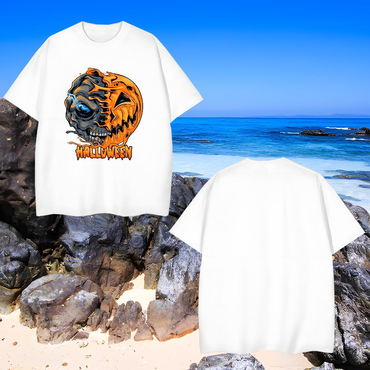High Quality Mens T Shirts pumpkin Crew Neck Hip Hop Custom Printing 100% Cotton 230g Men Tops Tees Free Shipping Tshirts