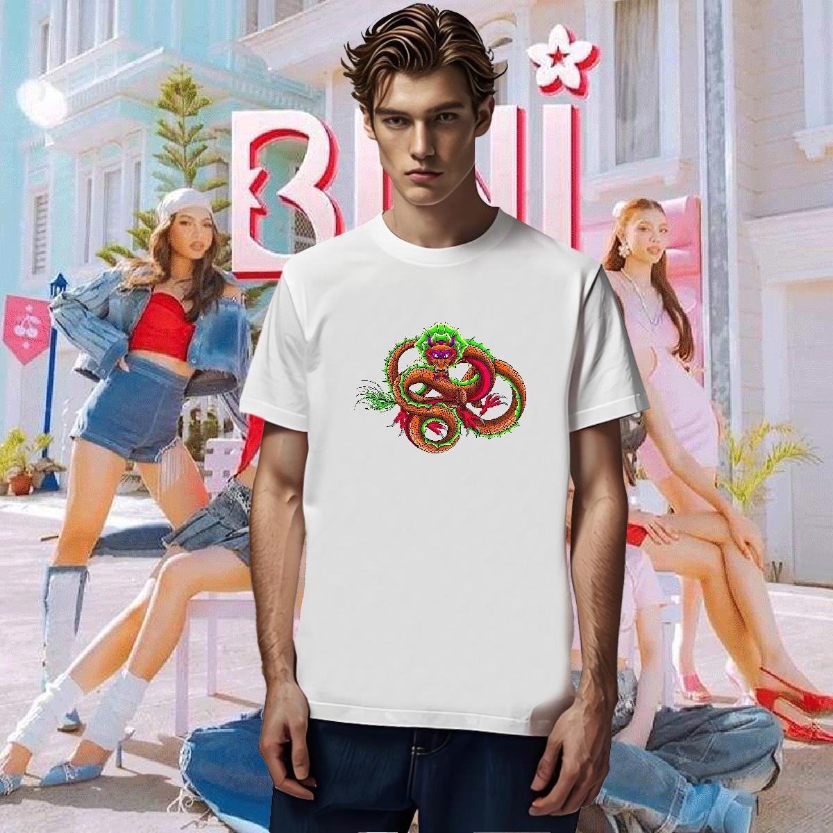 T-Shirts 230g Cotton dragon Daily Wear Crew Neck Breathable Black White Men Tops Tees Custom Loose Tshirts
