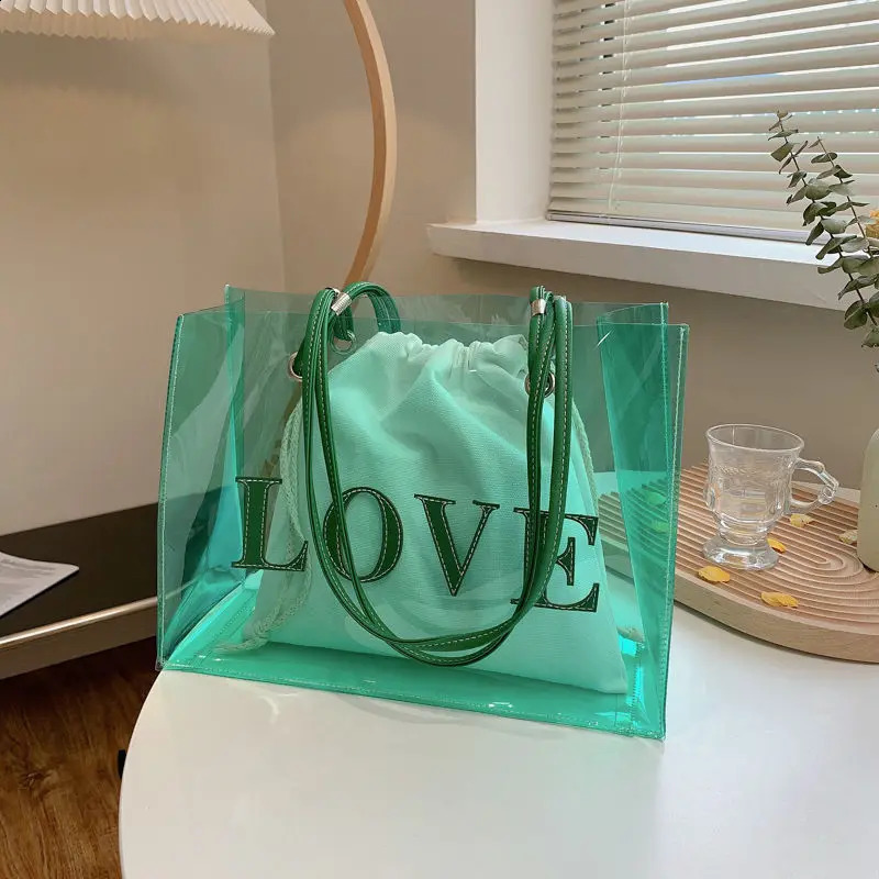 s Womens Tote Bag Fashion Transparent Jelly Yellow Green Composite Bag High Capacity Storage Street Handbag 240819